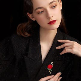 Flower Flamingo Bird Brooch Pin for Women Men Gold Plated Fashion Rhinestone Animal Red Rose Green Leaf Brooches Lapel Pins Dainty Wedding Dress Accessories Jewelry Corsage