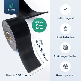 diconfa Rubber Strip 100 mm Width 10 cm – Choice of Thickness: 0.5 to 20 mm – Length: 0.05 to 10 m – Selection: 500 mm (50 cm) Long, 0.5 mm Thick – Rubber Mat Sold by the Metre Narrow Rubber Underlay