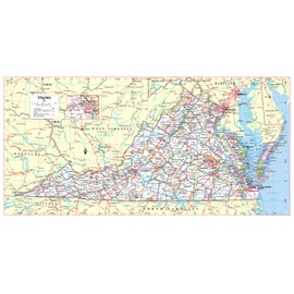 Cool Owl Maps Virginia State Wall Map Poster Large Print Rolled 36"Wx18"H - Laminated