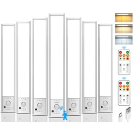 Under Cabinet Lighting Wireless, 12'' Rechargeable Motion Sensor Light Indoor, 3 Color Temps & Dimmable Closet Lightis with Remote, Magnetic Under Counter Lights for Kitchen, Pantry, Stairs, 7 Pack