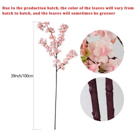 MINYULUA 3pc Artificial Cherry Blossom Branches, 39 Inch Faux Cherry Flowers, Silk Tall Fake Flower Vase Arrangements for Home Wedding Decor