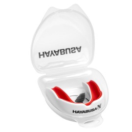 Hayabusa Protector bucal de deportes de combate para jóvenes y adultos - Blanco/Rojo, Adulto