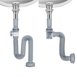 1-1/4" Bathroom Sink Drain, Universal Sink Drain Pipe W/Cleanout, P-Trap Backflow Prevention Flexible Sink Drain Kit, Expandable 10"-30" Tubing Pipe for Kitchen & Bathroom