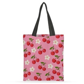 Yesad Canvas Tote Bag for Women with Zipper Inner Pocket, Canvas Tote for Daily Work Shopping, Cherry