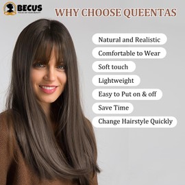 Becus Brown Wigs for Women, 24 Inch Long Brown Straight Wig, Hair Natural Looking Heat Resistant Fibre for Daily Use Party (Straight Brown)