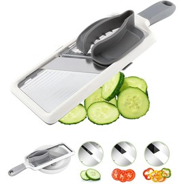 Mandolina Cortadora de Verduras Ajustable, Rebanadora Manual con 3 Espesores, Protector Anticortes para Tomate, Pepino y Hortalizas en Cocina