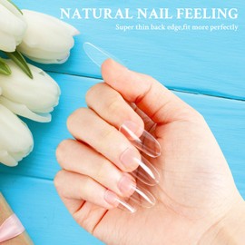 DAZHICN 500 PCS Oval Nail Tips, 10 Sizes Full Cover Nail Tips, Long Nail Tips for Nail Extension, Pre Shaped Nail Tips for DIY Nail Salon (Clear Oval-500 PCS)