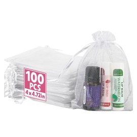 AZEN 100 Pcs Organza Bags, 4x4.72 Mesh Bags Drawstring, White Organza Bag Wedding Favor Bag for Party, Jewelry, Christmas, Festival, Wrapping Supplie