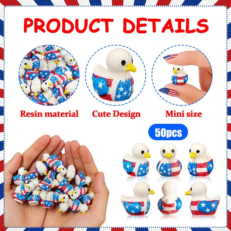 50 Pcs Patriotic Eagle Duck Figurine Mini Resin Veteran Ducks