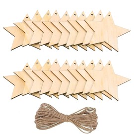 20 Pieces Natural Wooden Star Shape Wooden Star Wood Pieces Wooden Ornament, Wood Log Slices for House Garden Home DIY Art Craft Christmas Tree Party Decoration