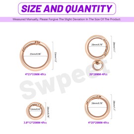 Swpeet 16Pcs 3Sizes Gold Spring O Rings and Round Spring Snap Hooks Swivel Ring Assortment Kit, Round Carabiner Keychain Clip O Rings Hook Bag Clasp Spring Buckle for DIY, Craft Making﻿