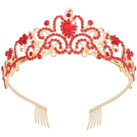 Didder Gold Tiaras for Women, Red Rhinestones Tiaras and Crowns for Women Elegant Princess Crown with Combs Tiaras for Girls Wedding Crowns for Brides Women's Headbands Prom Birthday Party