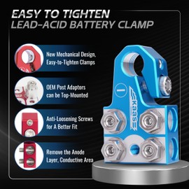 Kaas 8-Way Lead Acid Battery Terminal Connector, Positive and Negative Set, Battery Post Adapter for SAE/DIN/EN Tapered Top Post, Compatible with 8AWG to 4/0 AWG, Includes OEM Top Post Adapter