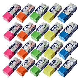 LonCOL Pencil Erasers, Multicolour, Pack of 20, Multipack Rubbers, Durable Soft Coloured Erasers, Ideal for School Office Home Use, iZOFAX Black Ball Pen