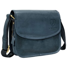 J. Wilson London Satchel Bag Women Leather Crossover 2 Litres (Vintage Blue)