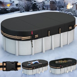 QH.HOME Winter Oval Pool Cover for 15x30 Ft Steel Wall Oval Pool, [Excellent Windproof ] with Adjustable Buckle Straps & Weight-Bearing Rings,Cold and UV Resistant