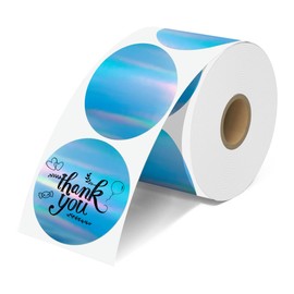 2'' Blue Holographic Thermal Labels - 400pcs Round Thermal Printer Labels, Waterproof Thermal Printer Stickers for Logo Design, Name/Price Tag, Thanks Card, Address, QR Code, 400 Labels/Roll(Blue)