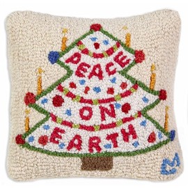Chandler 4 Corners Artist-Designed Peace on Earth Hand-Hooked Wool Decorative Throw Pillow (14 in x 14 in) Christmas Pillow for Couches & Beds - Low Maintenance - Holiday & Winter Home Décor