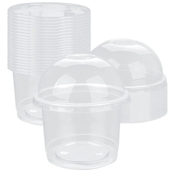 Lainrrew Clear Plastic Cups with Dome Lids, 50 Sets Dessert Cups with Lids, Disposable Party Cups for Ice Cream/Iced Cold Drinks/Cupcake, Snack Bowl, Fruit Cups for Party, Events, Restaurant (10oz)