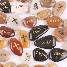 ROCKIMPACT 50PCS Angel Guardian Angel Stones Serenity Prayer Pebble Engraved Inspirational Stones Motivational Healing Inspiring Rocks Encouragement Word Stones Wholesale Bulk, 2"-3" ea