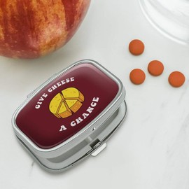 Give Cheese a Chance Peace Symbol Funny Humor Rectangle Pill Case Trinket Gift Box