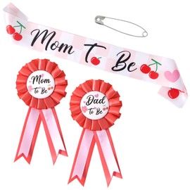 Mom to Be Sash Baby Shower Decorations for Girl, Mommy to be Sash Daddy to Be Badge Set for Gender Reveals Party Decorations for Pregnant Keepsake Gifts (Pink)