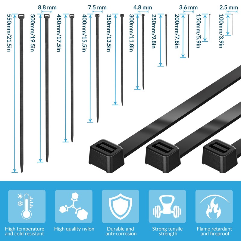 BIBTIM Cable Ties, 200 x 3.6mm, Pack of 100, Premium