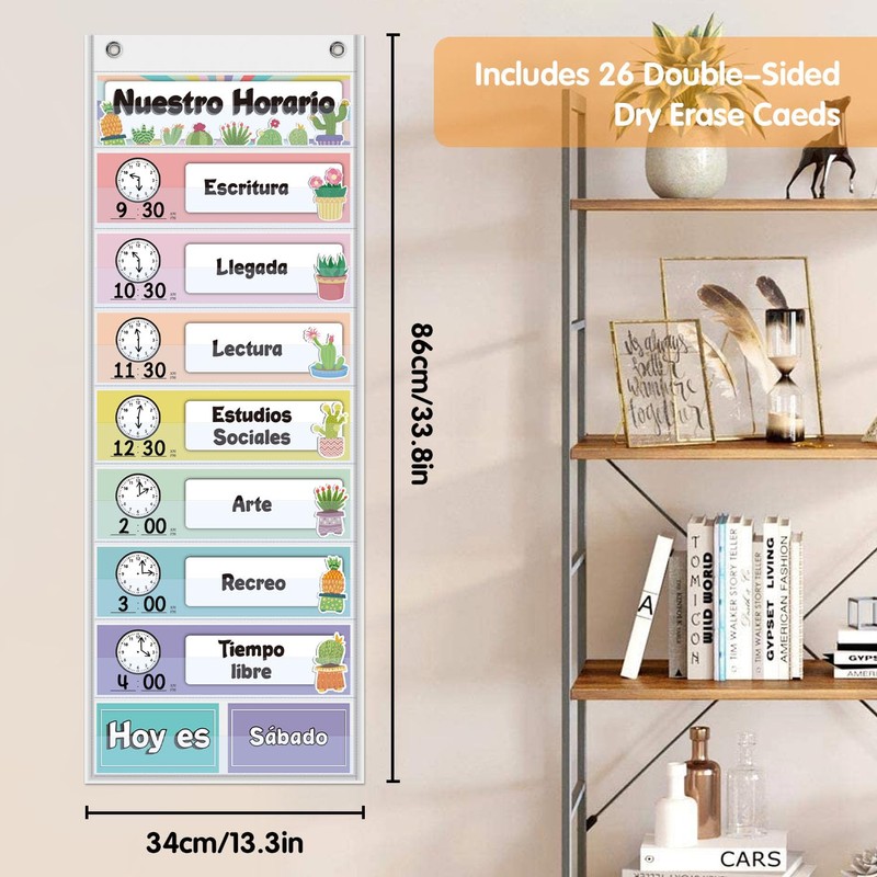 Spanish Daily Schedule Pocket Chart for Classroom- a Versatile and