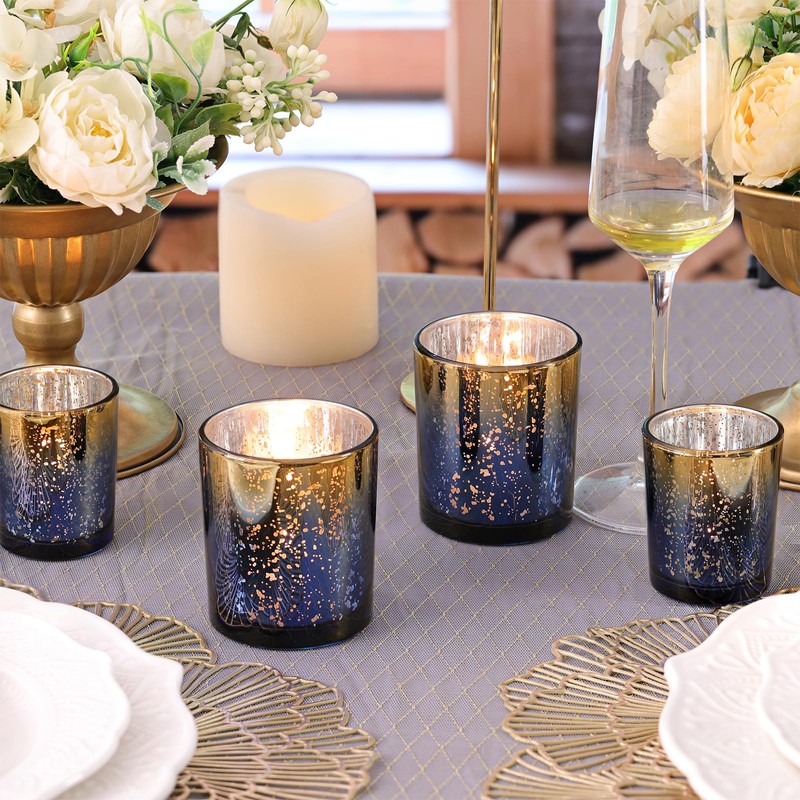 Volens 12pcs Assorted Navy Votive Candle Holders, Large Speckles Mercury