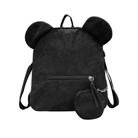WisePoint Women Backpack Purse, Corduroy Mini Backpack Purse Small Backpack for Women Girls, Bear-Shaped Small Backpack Purse (black)