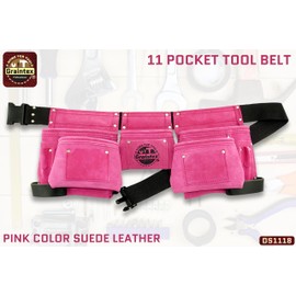 Graintex DS1118 8 Pocket Pink Tool Belt in Suede Leather with 2” Webbing Belt, 2 Leather Hammer Holders Loops