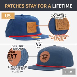 Fish Hook Leather Patch Hats for Men | Trucker Hat, Baseball Cap Gifts for Dad | Richardson 256 Rope Hats, Laser Engraved, Machine-Stitched, Snapback, Adjustable (Blue)