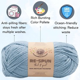 Lion Brand Re Spun Thick & Quick Faded Denim 843-106 (3-Skeins - Same Dye Lot) Weight S Bulky #6 Polyester Yarn for Crocheting and Knitting with Project Bag