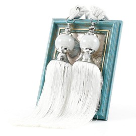 QOTSTEOS 1 Pair Curtain Hold Backs Rope Tie Backs, Curtain Clips Rope Curtain Hanger, Large Tie Backs Prism Ball Tassel Curtain Rope Tieback for Home Office Window Curtains(White)