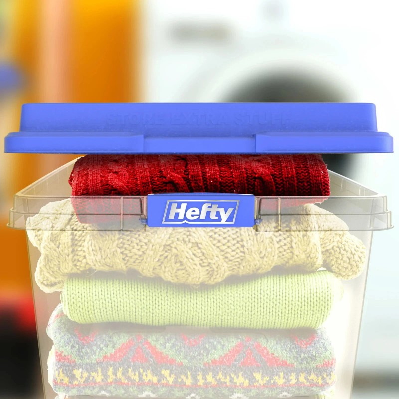 Hefty 72 Qt. Clear Storage Bin with Blue HI-RISE Lid