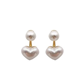 Boho Pearl Heart Ear Jacket Earrings for Women,14K Gold Plated Love Heart Earrings Double Sided Front Back Earrings Bride Wedding Party Jewelry (White1)