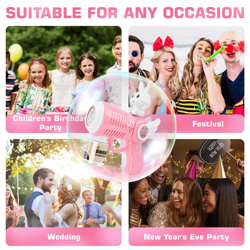 Kinderseifenflüssigpistole elektrisch mit LED-Beleuchtung, 100 ml Tank, Automatik Seifenblasen-Maschine, Pink