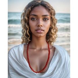Wizock Simple Crystals and Stones Beaded Necklace Protection Balance Meditation Long Necklaces for Women and Men Amulet Jewelry (Red Agate)