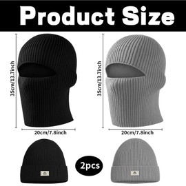 2 Pieces Dual-Use Thermal Balaclava, Multifunctional Ski Mask, Elastic Balaclavas for Men, Warm Windproof Mens Beanie Hat, Multifunctional Breathable Windproof Balaclava Cap for Outdoor,Black, Grey