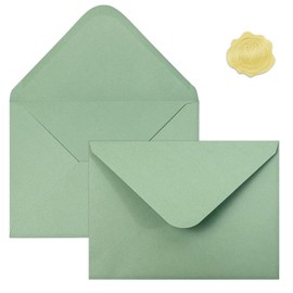 50 PCS Sage Green Colorful A7 Envelopes with Stickers, 5x7 Envelopes for Greeting Cards, Great for Invitations, Wedding Invitation, Birthday, Baby Shower, Graduation