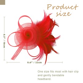 AQOKKA Women Fascinators Hats Flower Fascinators with Headband and Clip Tea Party Headwear for Women and Girls Red