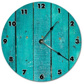 Sugar Vine Art Teal Woods Silent Non Ticking Round Battery Operated Handmade Hanging Large10.5 Inch Wall Clock for Bedroom Office Cottage Decoration