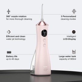 BUZHIWU Water Dental Flosser Teeth Pick: Portable Cordless Oral Irrigator 300ML Rechargeable Travel Irrigation Cleaner IPX7 Waterproof Electric Flossing Machine for Teeth Cleaning RF-001