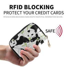 OTVEE Cute Pandas RFID Credit Card Wallet Microfiber Leather Zipper Card Case Holder for Women