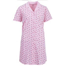 Zeitlos Milla Women's Short-Sleeved Nightdress with Cherry M-2XL Sleep Shirt Full Button Placket with Collar, pink, XL