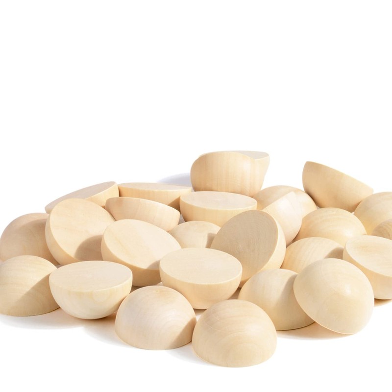 Split Wood Balls 1.5 inch Half Wooden Balls 40mm Unfinished