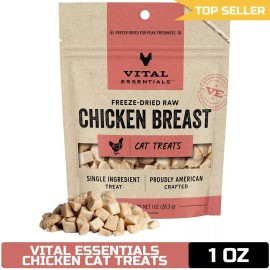 Vital Essentials Chicken Breast Cat Treats, 1 oz - Raw Freeze Dried Single Ingre