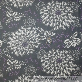 Windham Fabrics, Phobe BonEful FABRIC FQ Cotton Quilt Gray White Purple Flower Swirl Garden Cottage Dot