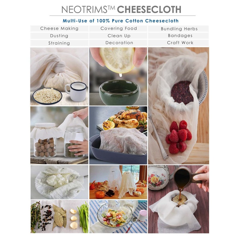 Muslin Cheese Cloth Fabric Pre Cut Packs for Food Kitchen