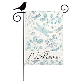 Mugod Vintage Botanical Garden Flag Dragonfly Butterfly Flowers Green Leaves Flag 12.5X18 Double Sided Home Yard Flags for House Outdoor Decor Porch Patio Lawn